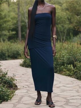 Zara Navy Strapless Maxi Skirt Dress New M